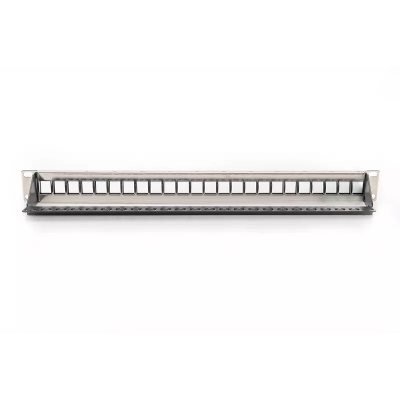 DIGITUS modulárny patch panel, tienený 24-port, neosadený, 1U, montáž do racku, farba čierny transparentné popisné polia