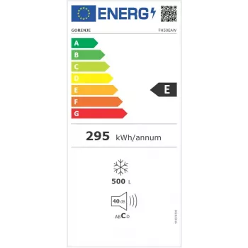 Mraznička truhlicová Gorenje FH50EAW – 500 L, voľne stojaca, výška 84,7 cm, energetická trieda E, biela