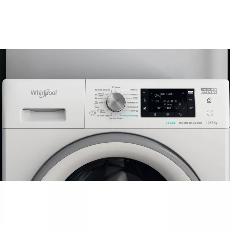 Whirlpool FFWDD 1076258 SV EE práčka so sušičkou voľne stojaca predné plnenie biela
