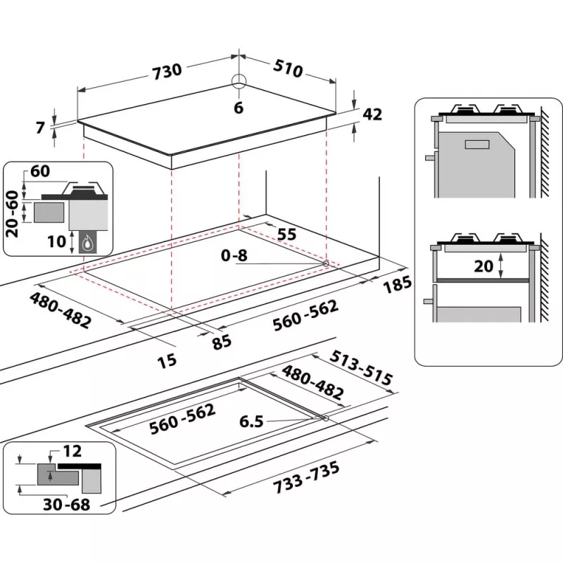 Whirlpool AKWL 728/NB čierna vstavaná 75 cm plynová 5 zón