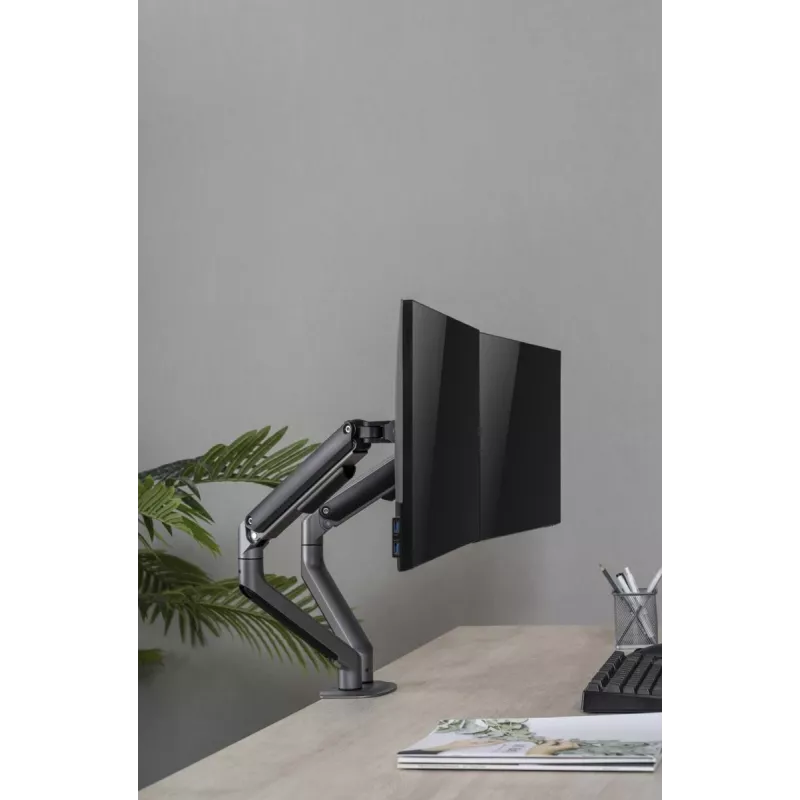 GEMBIRD nastaviteľný držiak na dva monitory na stôl, Space Grey