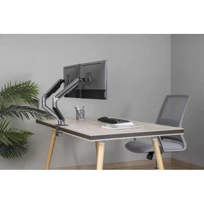 GEMBIRD nastaviteľný držiak na dva monitory na stôl, Space Grey