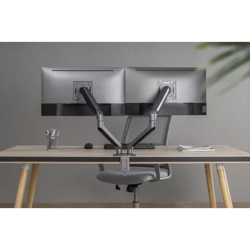 GEMBIRD nastaviteľný držiak na dva monitory na stôl, Space Grey