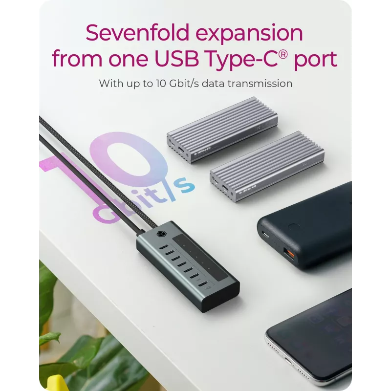 ICY BOX IB-HUB1457-C31 USB 3.2 Gen 1 (3.1 Gen 1) Type-C 10000 Mbit/s modrý, sivý