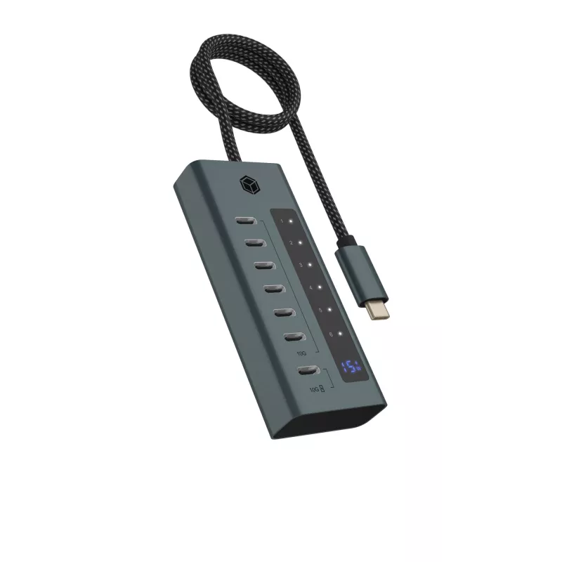 ICY BOX IB-HUB1457-C31 USB 3.2 Gen 1 (3.1 Gen 1) Type-C 10000 Mbit/s modrý, sivý