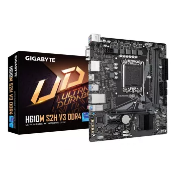GIGABYTE H610M S2H V3 DDR4 základná doska - podporuje Intel Core 14. gen. CPU, 4+1+1 hybridný digitálny VRM, až do 3200 MHz DDR4, 1x PCIe 3.0 M.2, GbE LAN, USB 3.2 Gen 1