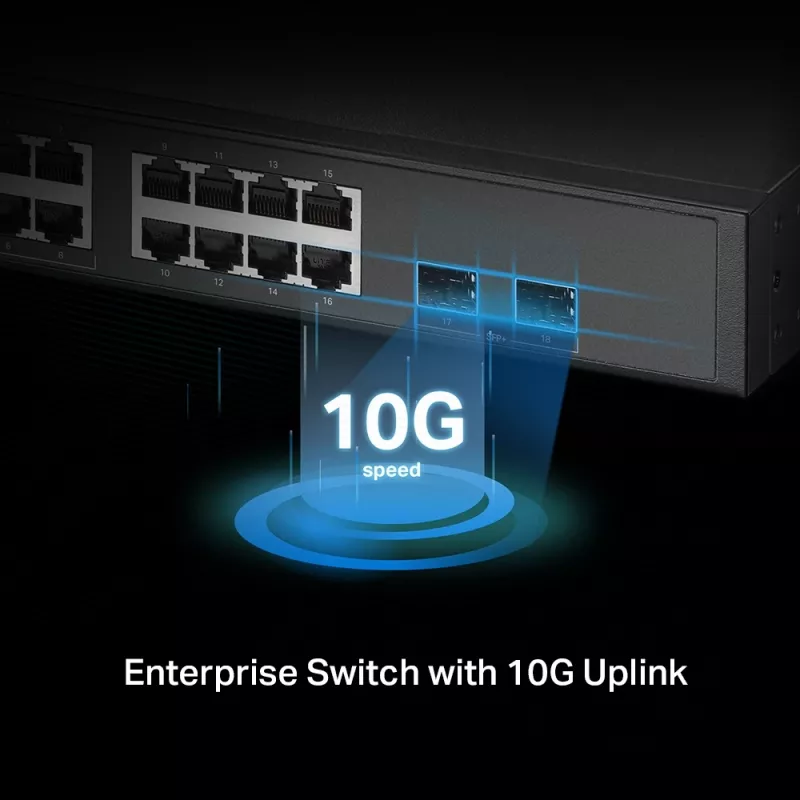TP-Link Omada 16-portový 2.5G a 2-portový 10GE SFP+ L2+ managed switch s 8-portovým PoE+