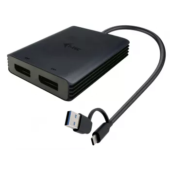 i-tec USB-A/USB-C Dual 4K/60 Hz DisplayPort video adaptér, 0,27 m, USB Type-A/USB Type-C, 2 x DisplayPort, konektor samec, konektor samica, 3840 x 2160 pixelov