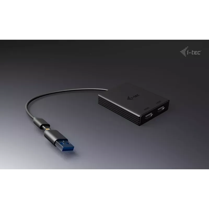 i-tec USB-A/USB-C Dual 4K/60 Hz DisplayPort video adaptér, 0,27 m, USB Type-A/USB Type-C, 2 x DisplayPort, konektor samec, konektor samica, 3840 x 2160 pixelov
