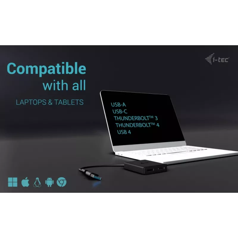 i-tec USB-A/USB-C Dual 4K/60 Hz DisplayPort video adaptér, 0,27 m, USB Type-A/USB Type-C, 2 x DisplayPort, konektor samec, konektor samica, 3840 x 2160 pixelov