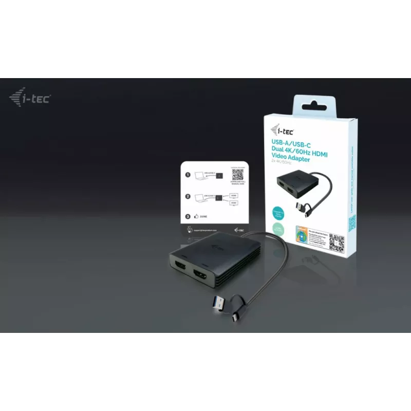 Video adaptér i-tec CADUAL4KHDMI USB-A/USB-C Dual 4K/60 Hz HDMI, 2x HDMI samica, 0,27 m, 3840 x 2160, čierny