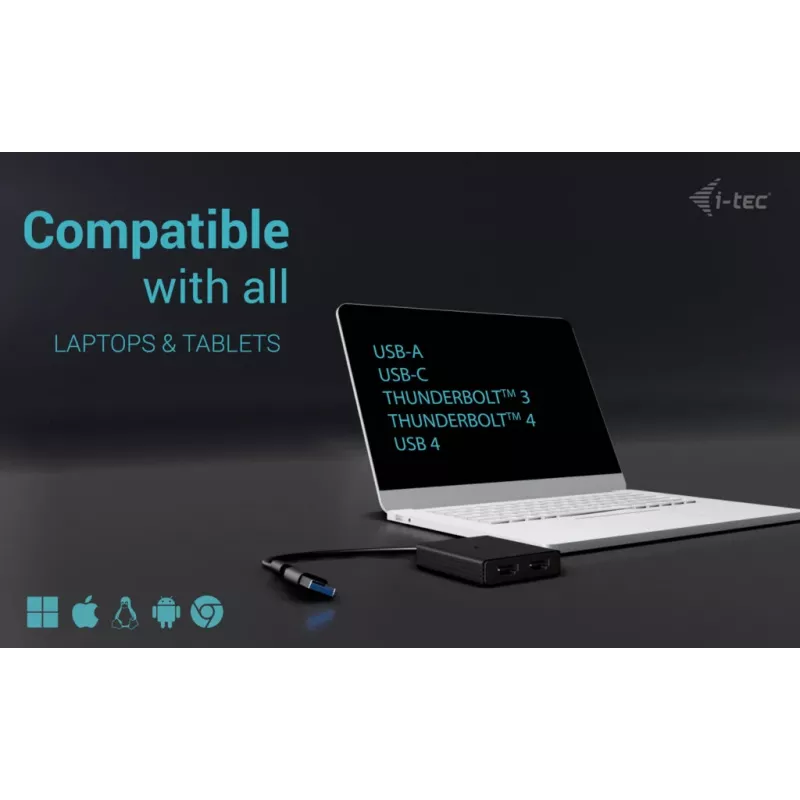Video adaptér i-tec CADUAL4KHDMI USB-A/USB-C Dual 4K/60 Hz HDMI, 2x HDMI samica, 0,27 m, 3840 x 2160, čierny