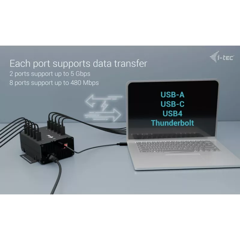 i-tec USB-C/USB-A kovový nabíjací + dátový HUB, 15 W na port, 10x USB-C