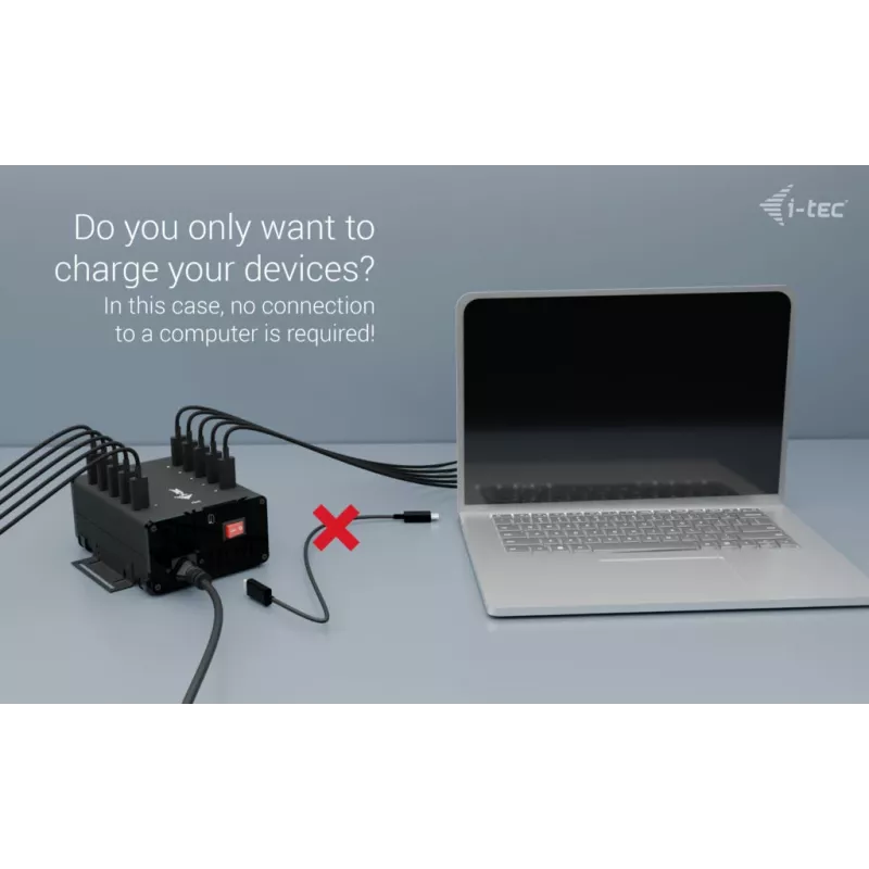 i-tec USB-C/USB-A kovový nabíjací + dátový HUB, 15 W na port, 10x USB-C