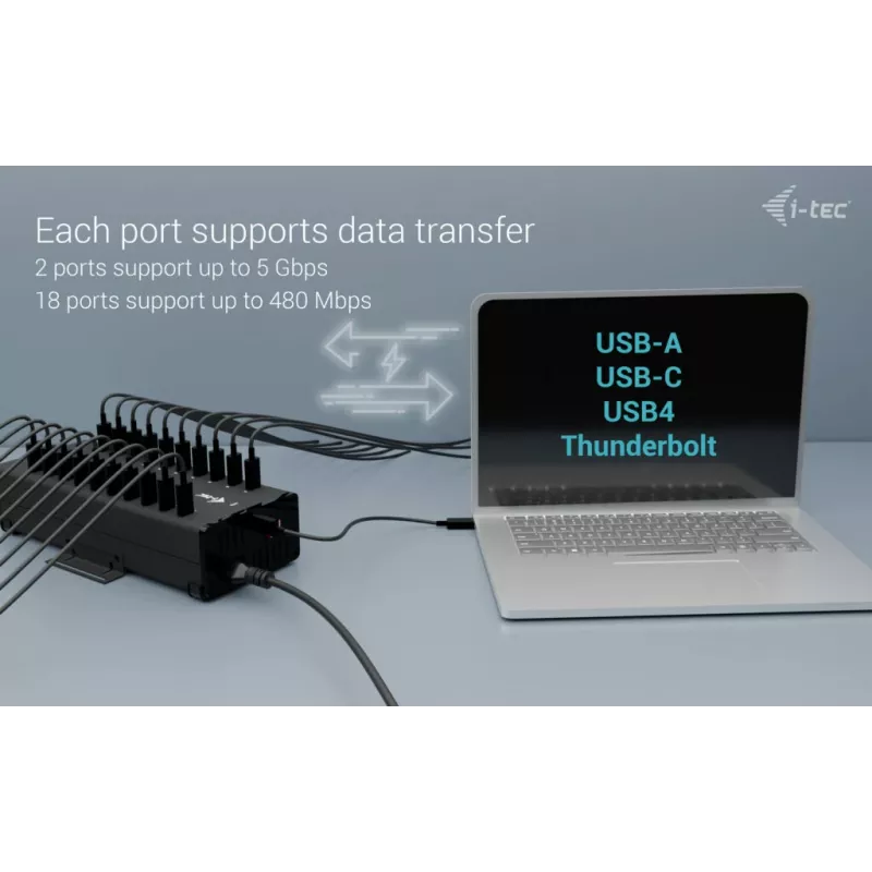 i-tec USB-C/USB-A Metal Charging + data HUB, 15W pre pripojenie, 20x USB-C