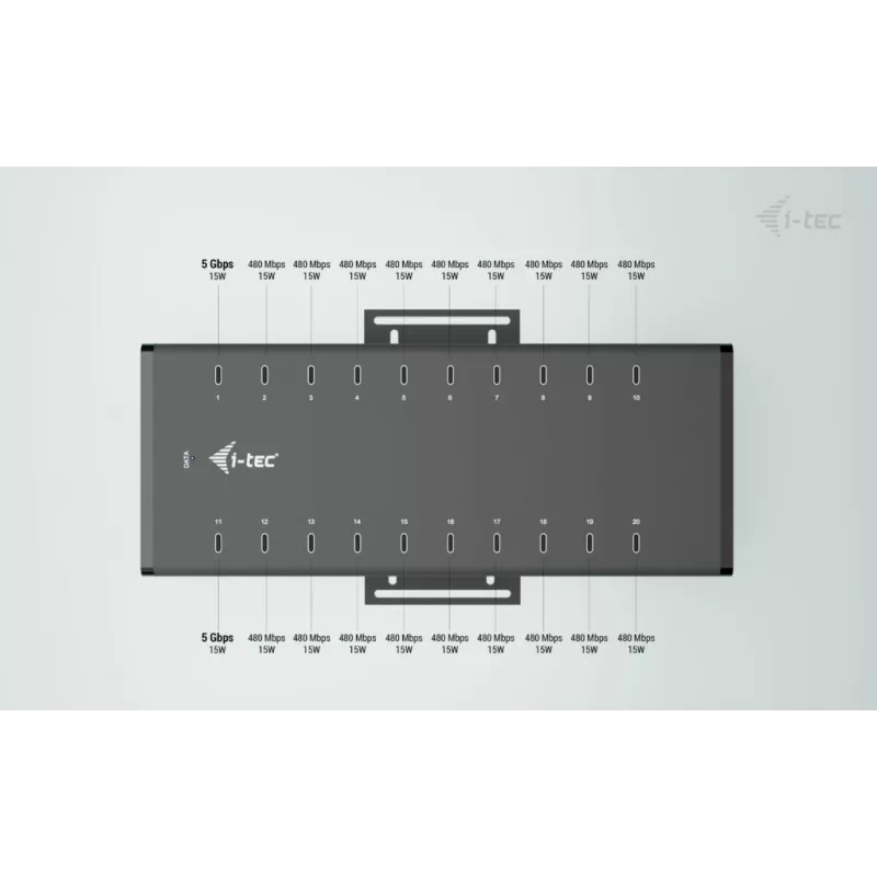 i-tec USB-C/USB-A Metal Charging + data HUB, 15W pre pripojenie, 20x USB-C