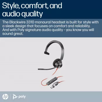 HP Poly Blackwire 3310 monaurálny Microsoft Teams certifikovaný USB-C headset + USB-C/A adaptér