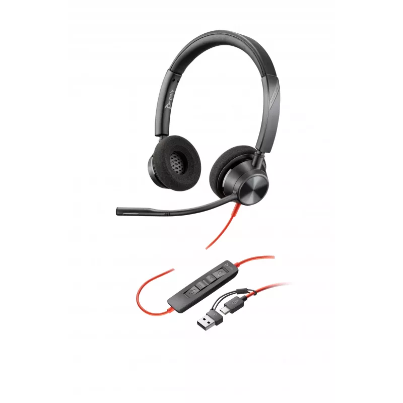 HP Poly Blackwire 3320 stereo USB-C headset +USB-C/A adaptér