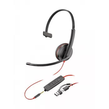 HP Poly Blackwire 3215 monaurálny USB-C headset + 3,5 mm konektor + USB-C/A adaptér