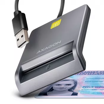 Axagon CRE-SM3T USB-A čítačka smart-/ID-kariet, plochá, USB 2.0, 1,3 m, čierna, 56 g