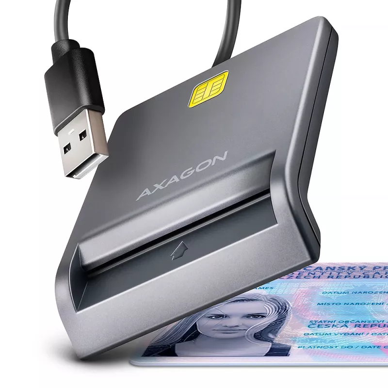 Axagon CRE-SM3T USB-A čítačka smart-/ID-kariet, plochá, USB 2.0, 1,3 m, čierna, 56 g