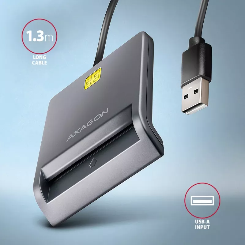 Axagon CRE-SM3T USB-A čítačka smart-/ID-kariet, plochá, USB 2.0, 1,3 m, čierna, 56 g