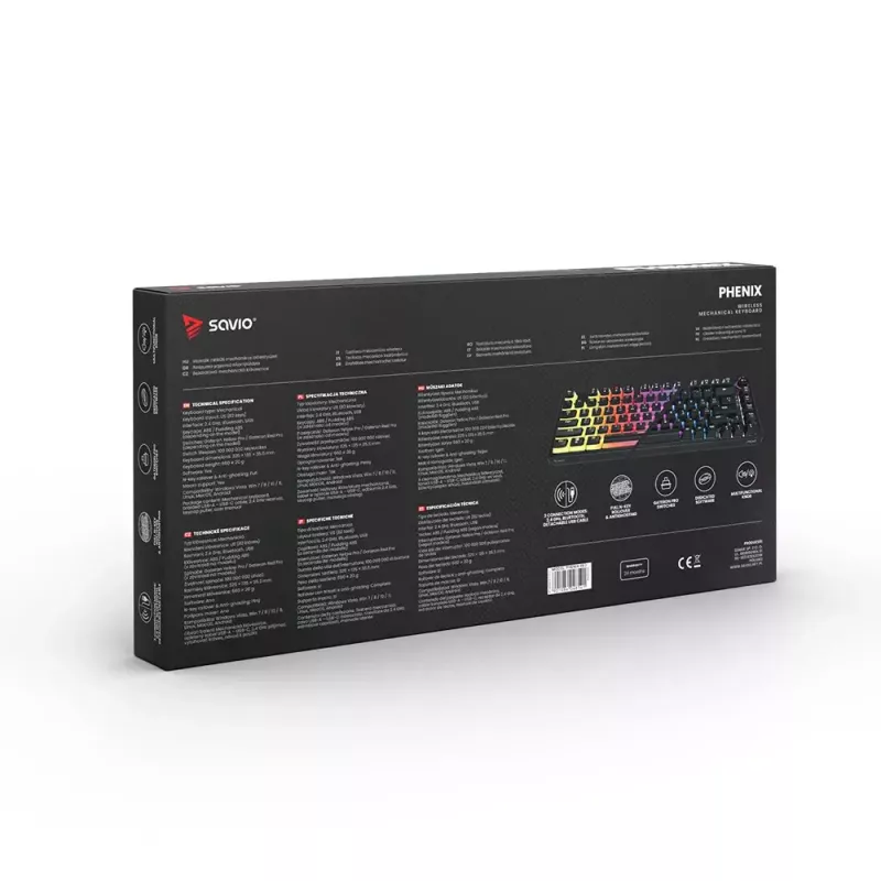 Herná klávesnica Savio SAVGK-PHENIX žltá USB RF Wireless Bluetooth mechanická 82 klávesov RGB