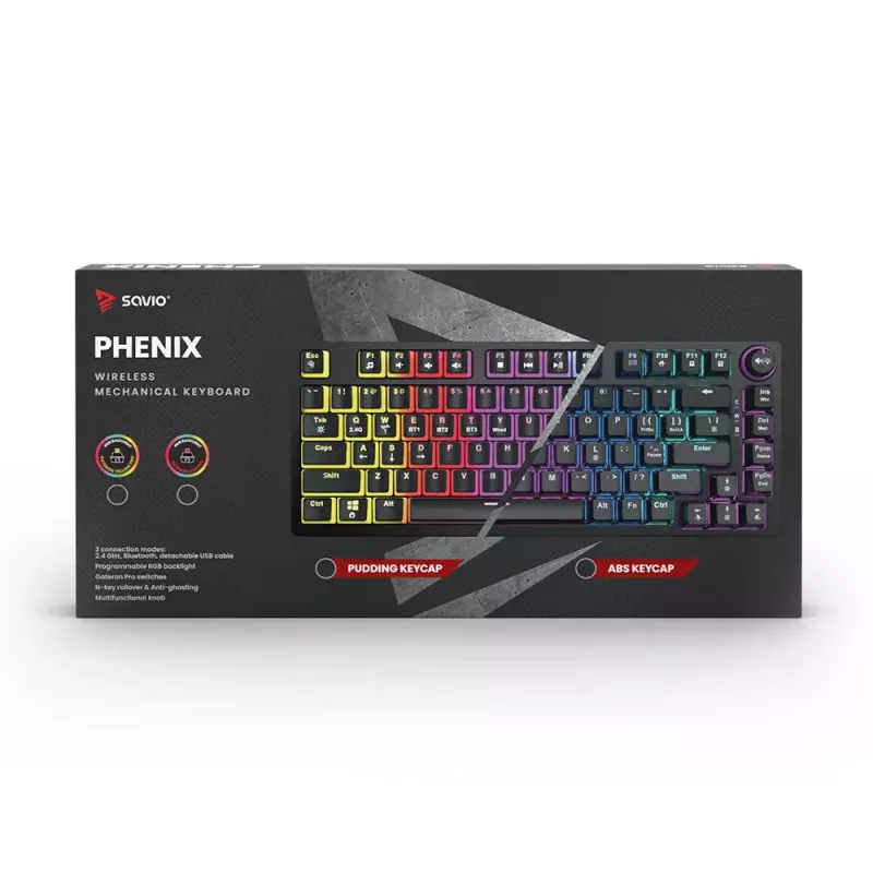 Herná klávesnica Savio SAVGK-PHENIX žltá USB RF Wireless Bluetooth mechanická 82 klávesov RGB