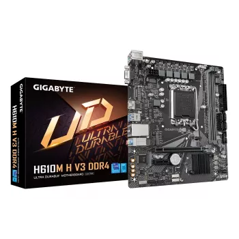 GIGABYTE H610M H V3 DDR4 základná doska - podporuje Intel Core 14. gen CPU, 4+1+1 hybridné fázy digitálny VRM, až do 3200 MHz DDR4, 1x PCIe 3.0 M.2, GbE LAN, USB 3.2 Gen 1