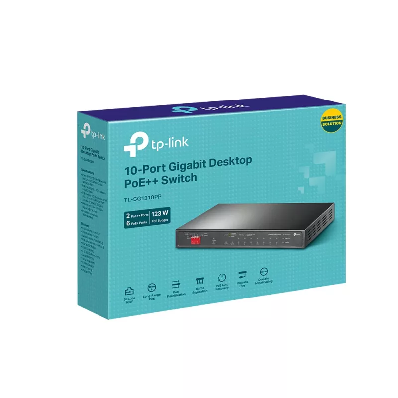 TP-Link 10-portový gigabitový desktop switch so 6-portovým PoE+ a 2-portovým PoE++