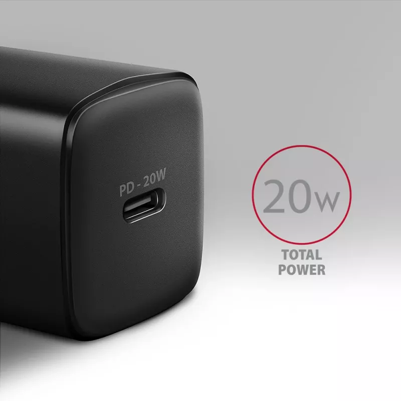 Nástenná nabíjačka Axagon ACU-PD20 1x QC3.0/AFC/FCP/PD Type-C 20W čierna