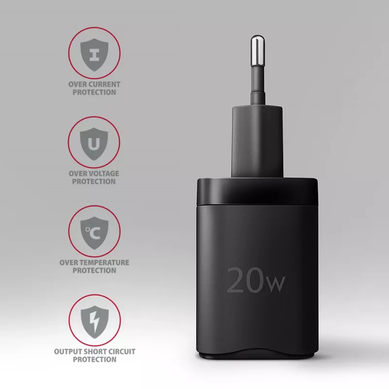 Nástenná nabíjačka Axagon ACU-PD20 1x QC3.0/AFC/FCP/PD Type-C 20W čierna