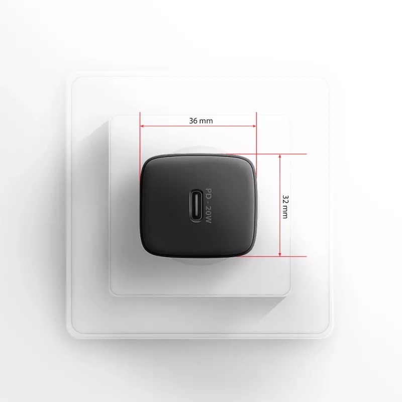 Nástenná nabíjačka Axagon ACU-PD20 1x QC3.0/AFC/FCP/PD Type-C 20W čierna