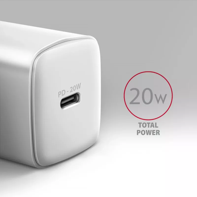Axagon ACU-PD20W nástenná nabíjačka 1x QC3.0/AFC/FCP/PD Type-C 20W biela