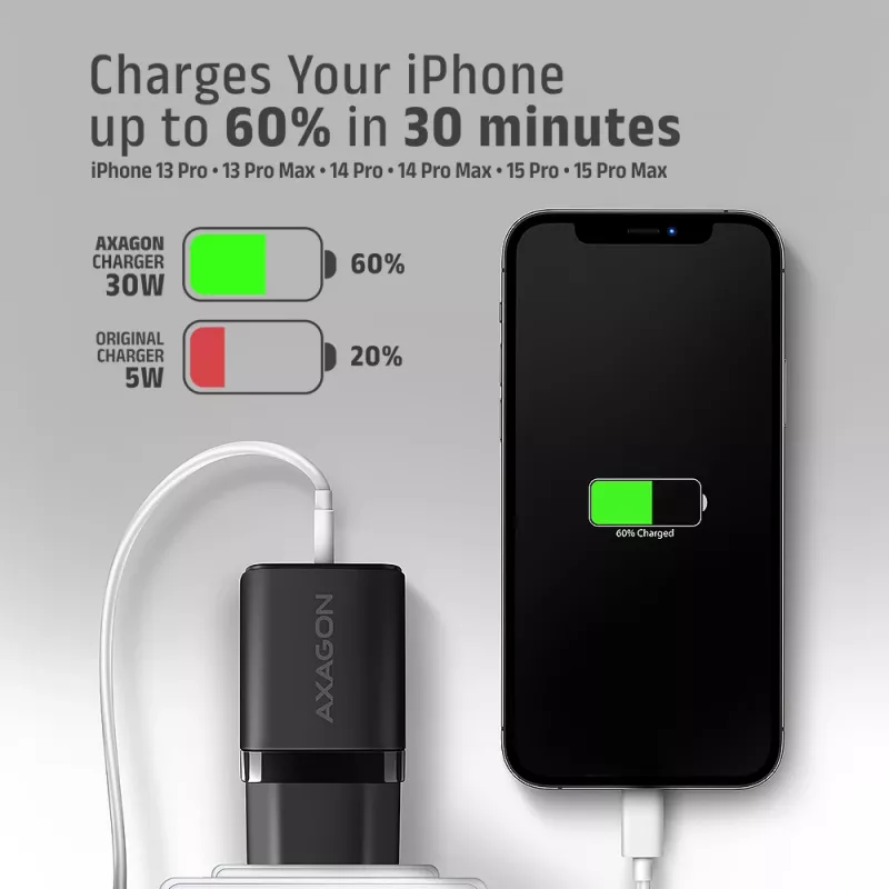 Axagon ACU-PD30 PD3.0 & QC4+ 1x výstup nástenná nabíjačka 30W, interiér, AC, čierna
