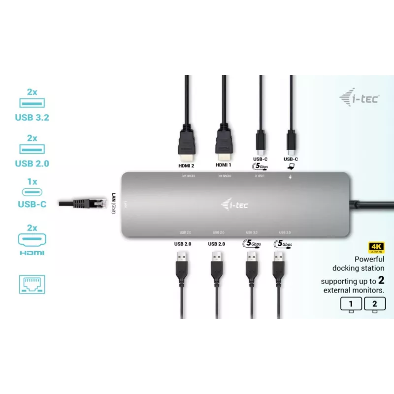 i-tec Metal USB-C Nano 2x Display dokovacia stanica s PD 100 W + nabíjačka 100W
