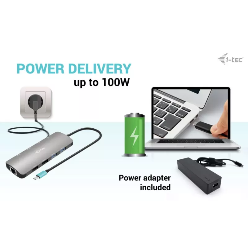 i-tec Metal USB-C Nano 2x Display dokovacia stanica s PD 100 W + nabíjačka 100W