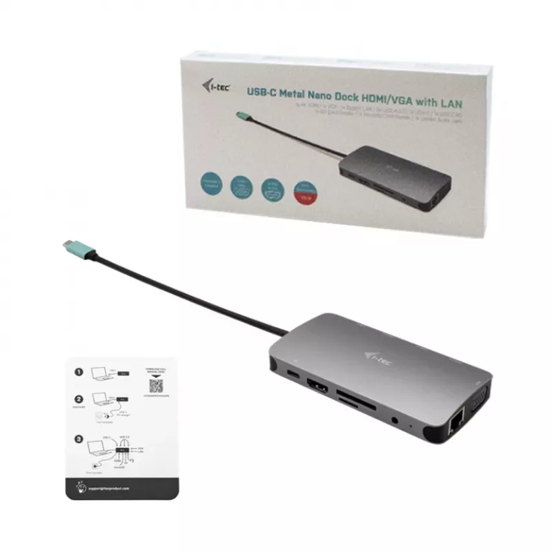 i-tec Metal USB-C Nano dock HDMI/VGA s LAN + nabíjačka 100 W