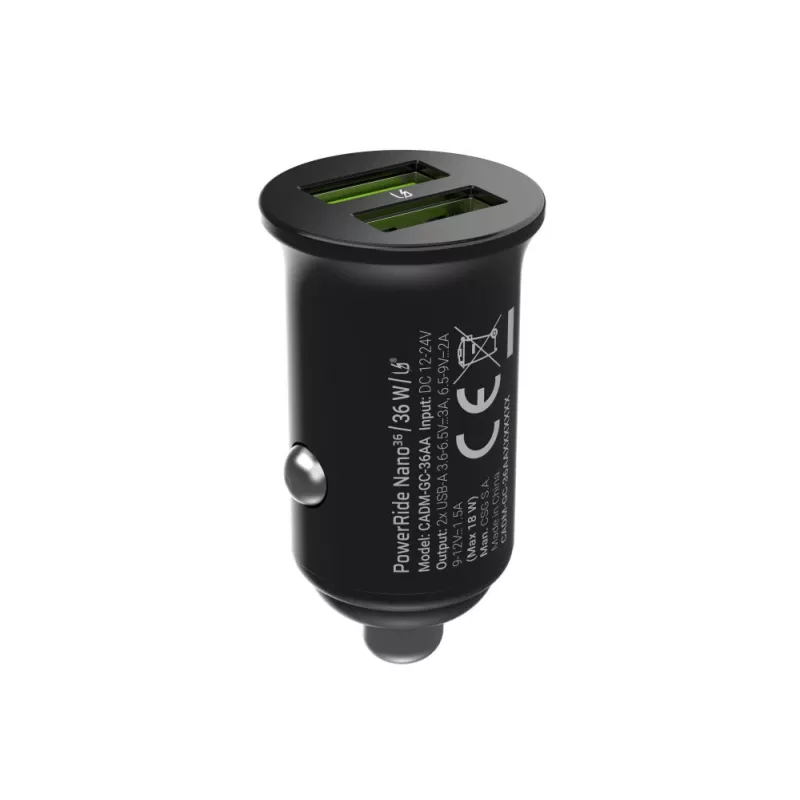 Green Cell GC PowerRide Nano36 CADM-GC-36AA autonabíjačka 36 W 6 A, 2 × USB-A, rýchle nabíjanie Ultra Charge, 12/24 V, čierna
