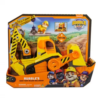 Rubble & Crew, Bark Yard Deluxe Bulldozer stavebný stroj hračka so svetlami, zvukmi a figúrkou Rubble, detská hračka pre chlapcov a dievčatá od 3 rokov