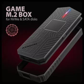Axagon EEM2-GAM externé USB-C 10Gbps kovové puzdro pre M.2 NVMe a SATA SSD. Bez skrutiek