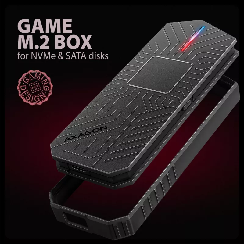 Axagon EEM2-GAM externé USB-C 10Gbps kovové puzdro pre M.2 NVMe a SATA SSD. Bez skrutiek