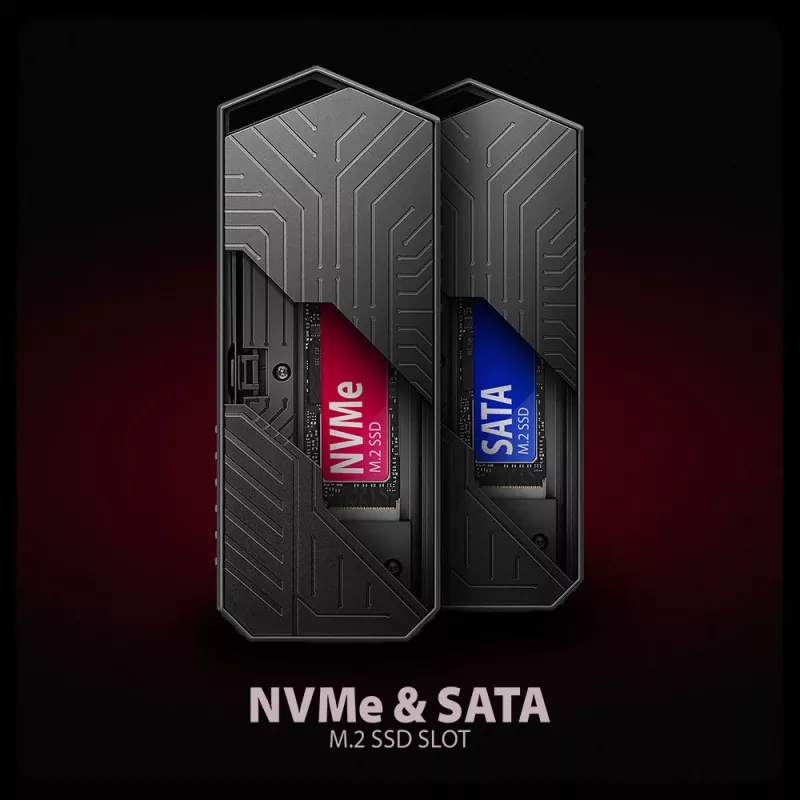 Axagon EEM2-GAM externé USB-C 10Gbps kovové puzdro pre M.2 NVMe a SATA SSD. Bez skrutiek