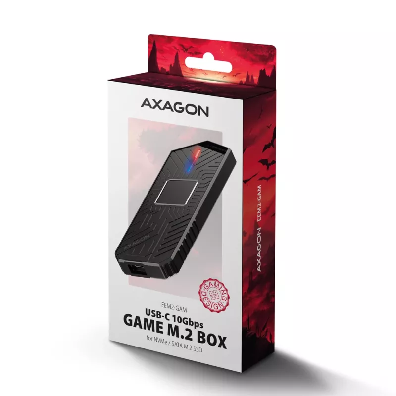 Axagon EEM2-GAM externé USB-C 10Gbps kovové puzdro pre M.2 NVMe a SATA SSD. Bez skrutiek