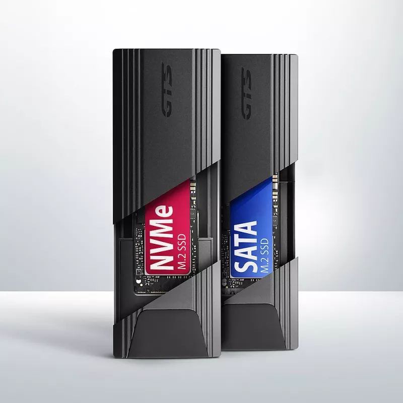 Axagon EEM2-GTS2 externé USB-C 10 Gbit/s kovové puzdro pre M.2 NVMe a SATA SSD disky. Bez skrutiek