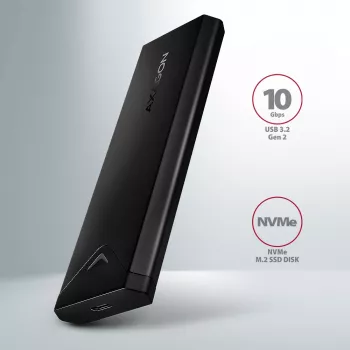 Axagon EEM2-UB2 externé USB-C 10Gbps kovové puzdro pre M.2 NVMe SSD disky. Čierna