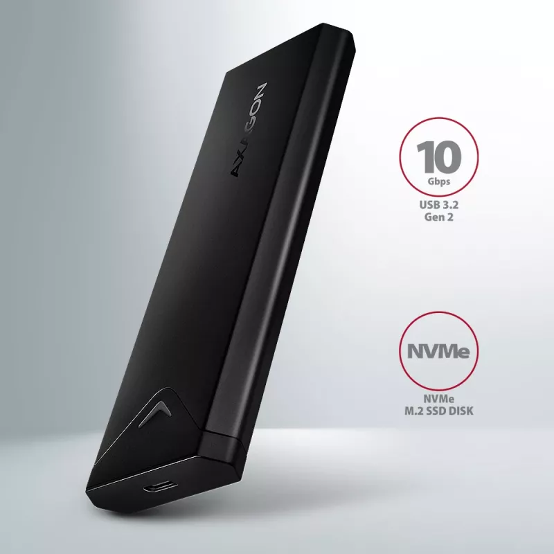 Axagon EEM2-UB2 externé USB-C 10Gbps kovové puzdro pre M.2 NVMe SSD disky. Čierna