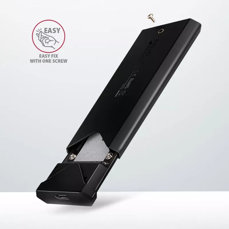 Axagon EEM2-UB2 externé USB-C 10Gbps kovové puzdro pre M.2 NVMe SSD disky. Čierna
