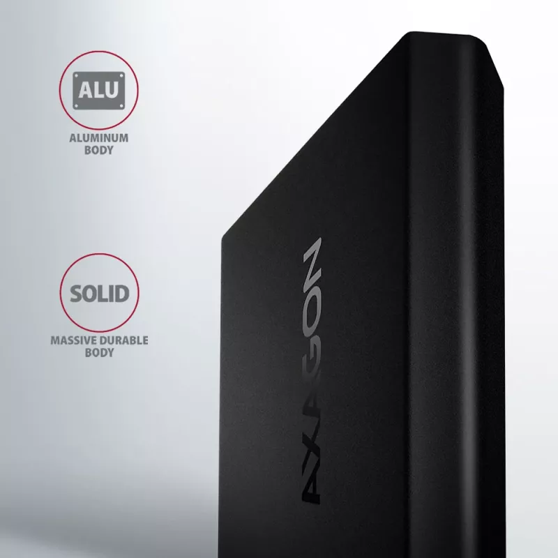 Axagon EEM2-UB2 externé USB-C 10Gbps kovové puzdro pre M.2 NVMe SSD disky. Čierna