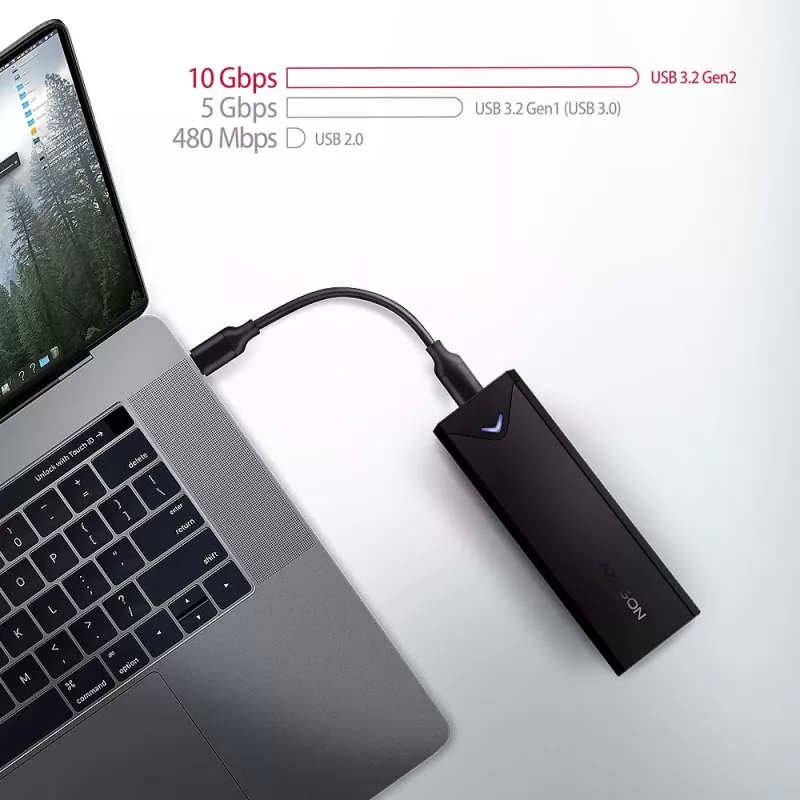 Axagon EEM2-UB2 externé USB-C 10Gbps kovové puzdro pre M.2 NVMe SSD disky. Čierna